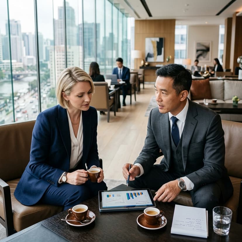 Executive Client Consultation in Office Lounge